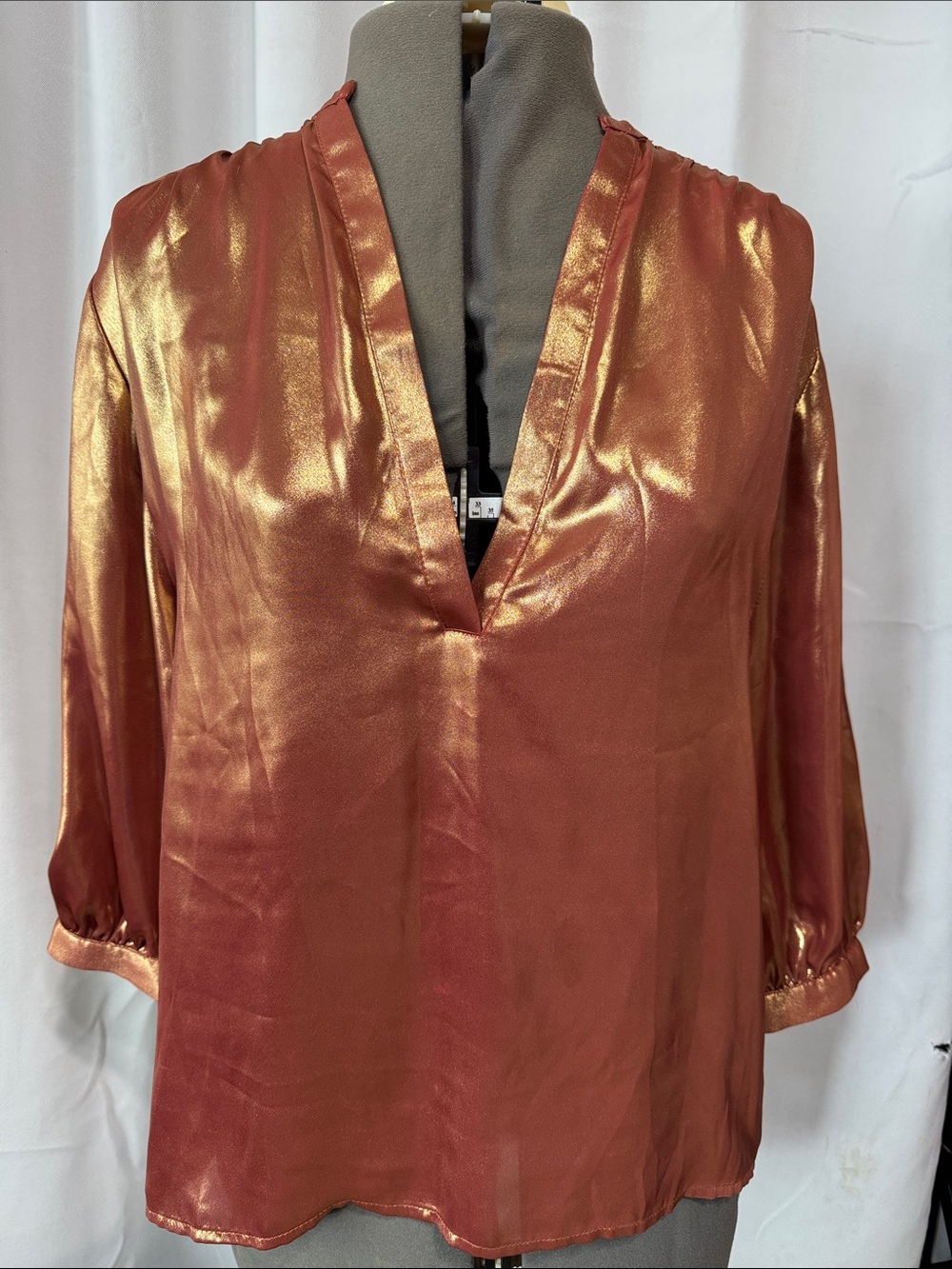 Anthropologie Shimmery Copper V-Neck Blouse